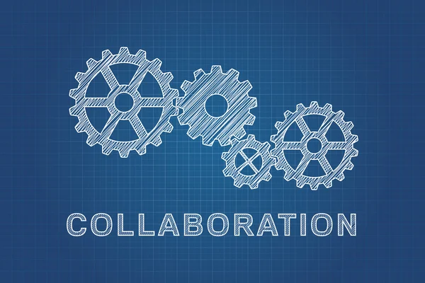 Koncepcja współpracy. rysunek techniczny narzędzi, idea pracy zespołowej — Wektor stockowy