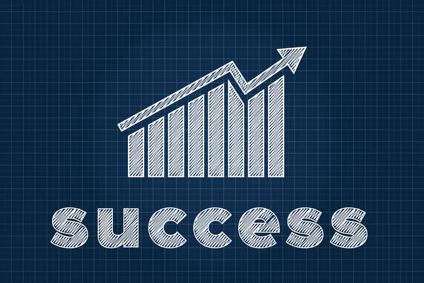 Success concept with graph on blueprint. Scribbled style. — Stock Vector