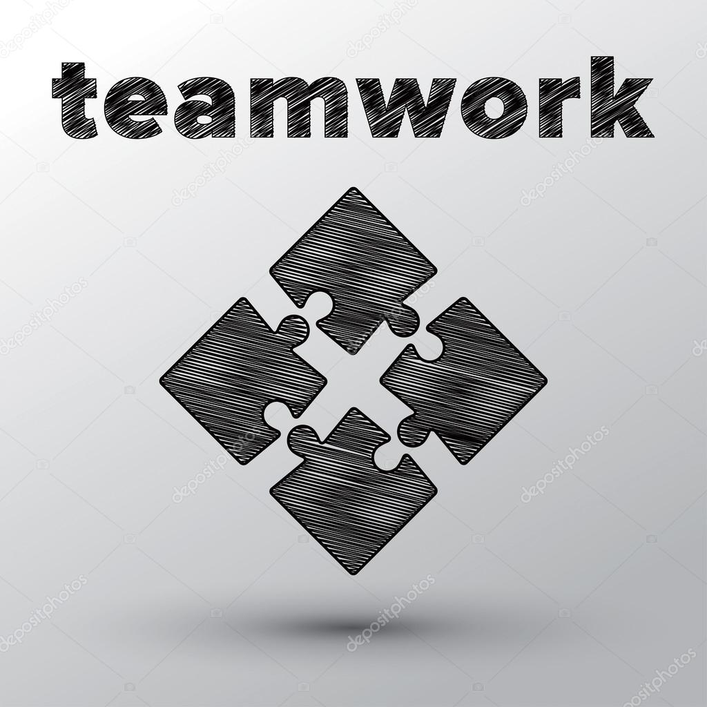 Teamwork concept with sketched puzzle pieces.