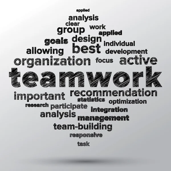 Concepto de trabajo en equipo y estrategia esbozado en la nube de etiquetas de palabras . — Vector de stock