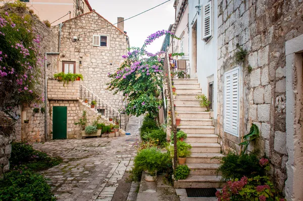 Pittoresca piccola città vista strada in Mali Ston, Dalmazia, Croato — Foto Stock
