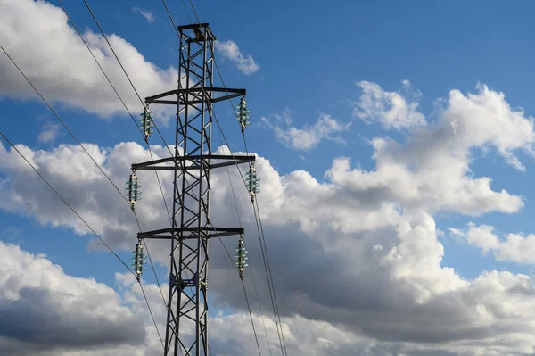 Líneas Alta Tensión Estación Distribución Electricidad Torre Transmisión Eléctrica Alto — Foto de Stock