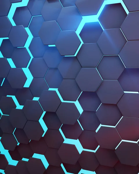 技術的六角形の背景 周囲の照明 青色の赤色のライト 3Dレンダリング — ストック写真