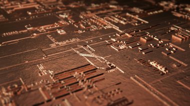 Yansıması ve ışığı olan bir devre metalinin makro görüntüsü. Gelecek ve teknoloji kavramı. 3d görüntüleme - İllüstrasyon