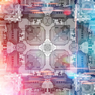 3D görüntüleme, anakart çizimi, silikon bileşenler, çip, büyük veriler, fütüristik soyut internet ve bilgi teknolojisi kavramı. Teknoloji Arkaplan kavramı.