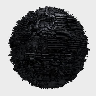 Beyaz arka planda karanlık mistik bir küre. Bilim kurgu konsepti. 3d illüstrasyon.