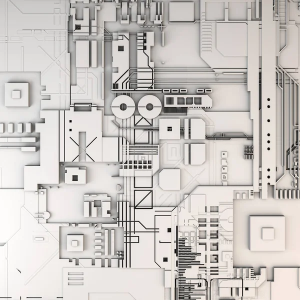 3D görüntüleme, anakart çizimi, silikon bileşenler, çip, büyük veriler, fütüristik soyut internet ve bilgi teknolojisi kavramı. Teknoloji Arkaplan kavramı.