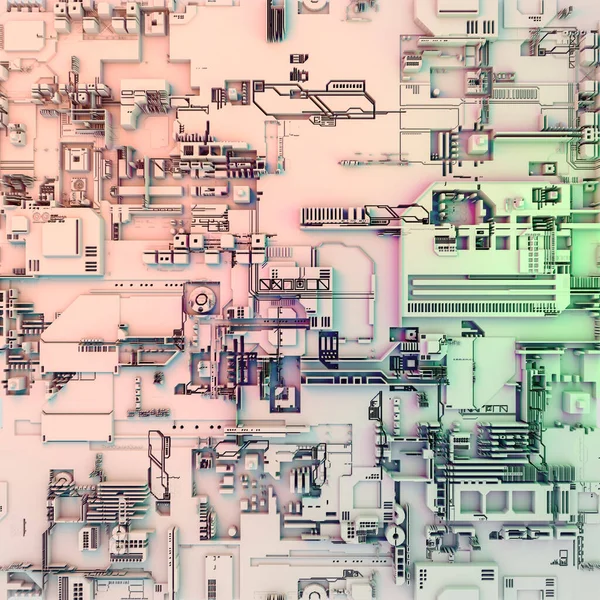 Render Illustration Motherboard Silicon Components Chip Big Data Futuristic Abstract — ストック写真