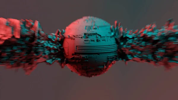具有抽象元素的球体科幻小说对象贯穿其中 运动模糊是由超高速运动引起的 3D图片说明流行科幻电影 星球大战 星际旅行 — 图库照片