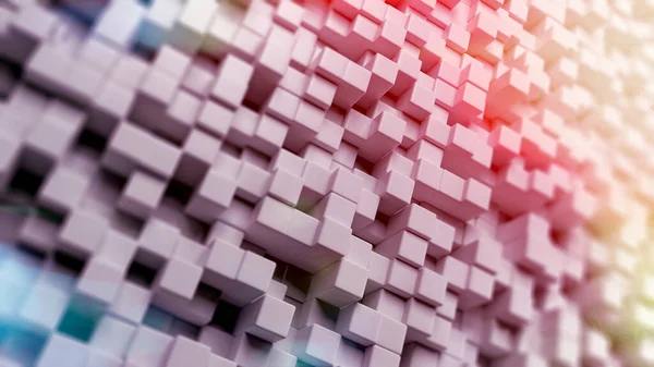 Render Illustration Abstract Background Extruding Cubes Field Geometry Colorful Lights — 스톡 사진