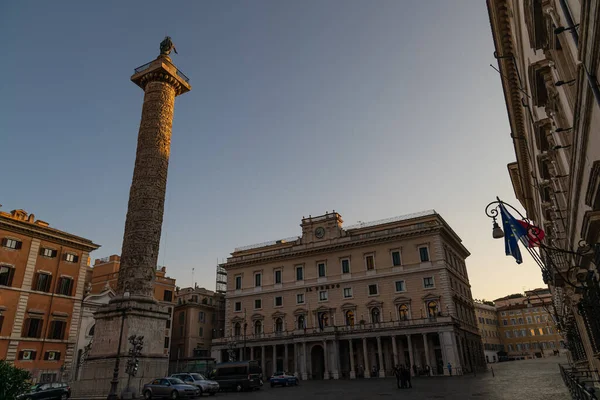 Στήλη Του Marcus Aurelius Στην Piazza Colonna Ηλιοβασίλεμα Ρώμη Ιταλία — Φωτογραφία Αρχείου