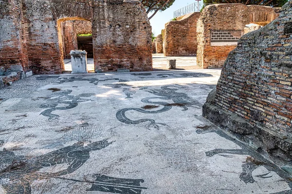 Vista Ostia Atica Antigo Porto Roma Mosaicos Terme Nettuno Banhos — Fotografia de Stock