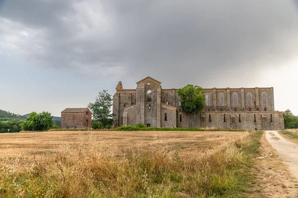 Apátság San Galgano Olaszország Abbazia San Galgano Eredeti Név Romjai — Stock Fotó