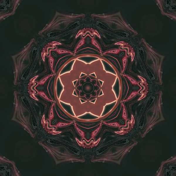 The color of the flames flared and layers of dark lava rippled and flowered. Concept art of kaleidoscope, circle, flower blossom, seamless pattern and mandala art
