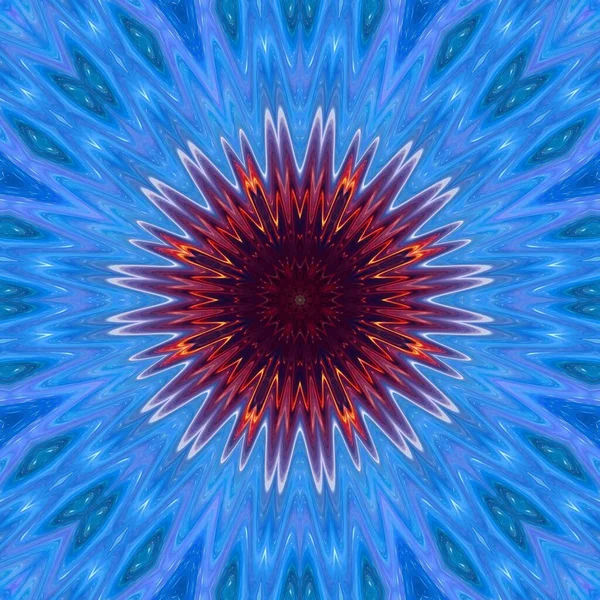 花や花の美しいスタイルで宇宙星雲のアウトラインコンセプト 赤の組み合わせで色で青 万華鏡の形 シームレスなパターン フラクタルアートとマンダラ — ストック写真