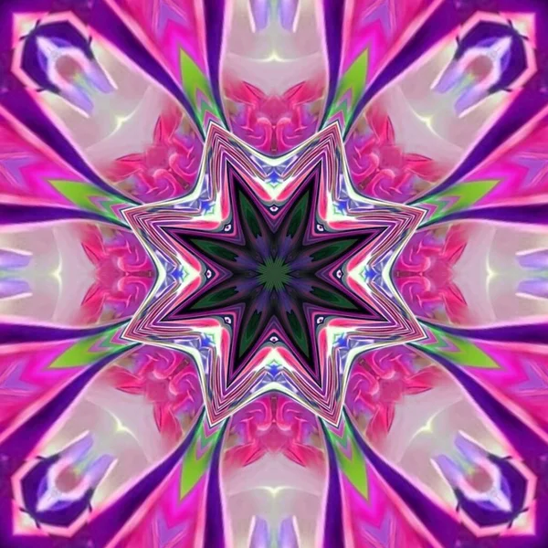 Krásné Růžové Zelené Barvy Petúnie Květinové Koncepce Kaleidoskopu Stylu Mandala — Stock fotografie