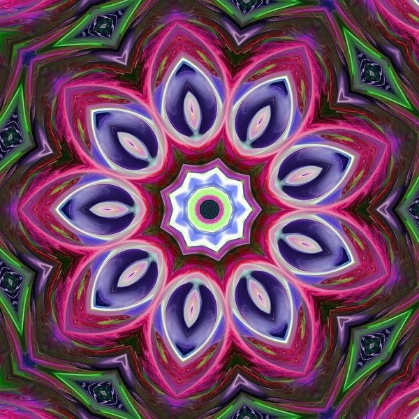 Beautiful Pink Green Colors Petunia Flower Concept Kaleidoscope Style Mandala — Stock fotografie