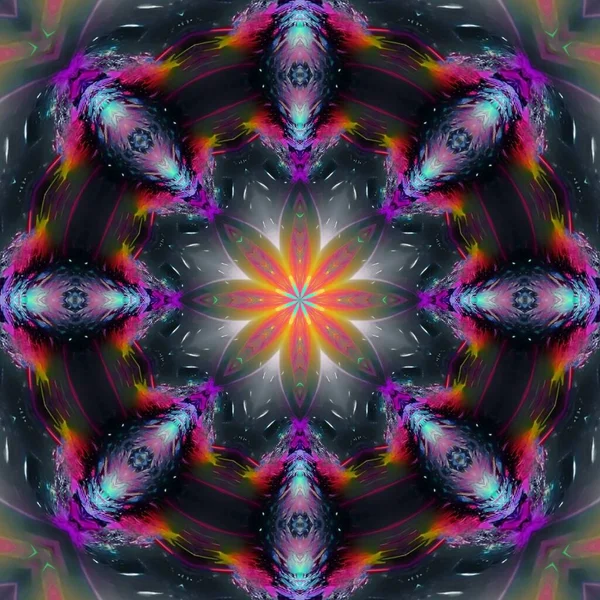 Schwarzes Petunienblütenkonzept Mit Exotischer Farbe Abstraktem Kaleidoskopstil Nahtlosem Muster Spirale — Stockfoto
