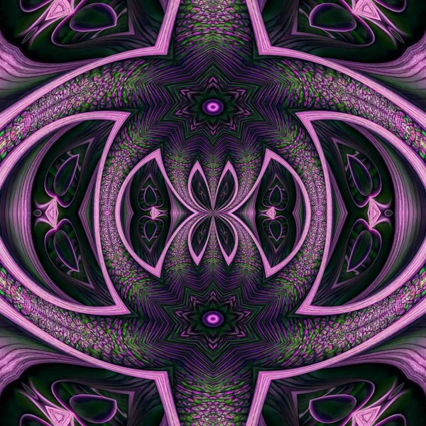 ヴィンテージルエリアの花のデザインの質感 デジタルスタイルの美しい装飾紫と黒の色の組み合わせの概念 万華鏡の形のテーマ シームレスなパターン 幾何学 曼荼羅 — ストック写真