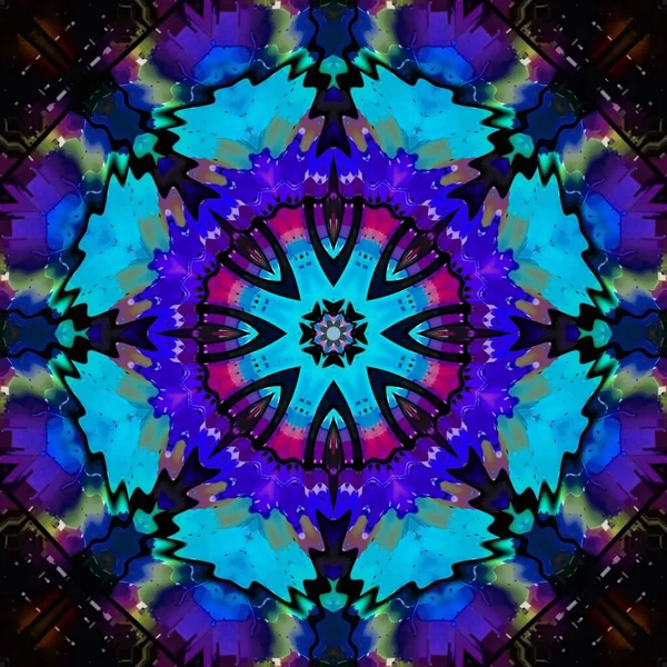Blaue Und Schwarze Zackige Textur Blühende Eiskristallschicht Kaleidoskop Textur Hintergrundmuster — Stockfoto