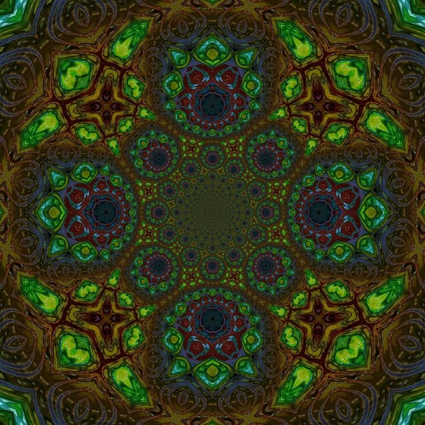 Vintage Decorative Calathea Plant Green Texture Line Textile Kaleidoscope Background — Stock Photo, Image