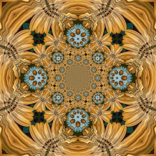 Κίτρινο Ηλιοτρόπιο Υφή Κυματιστή Δημιουργική Τέχνη Διακόσμηση Σιτηρών Καλειδοσκόπιο Αδιάλειπτη — Φωτογραφία Αρχείου