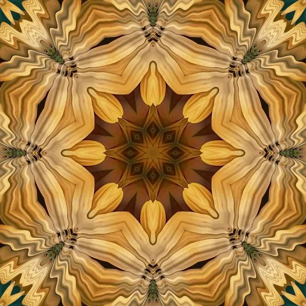 Texture Tournesol Jaune Avec Décoration Créative Ondulée Grain Art Kaléidoscope — Photo