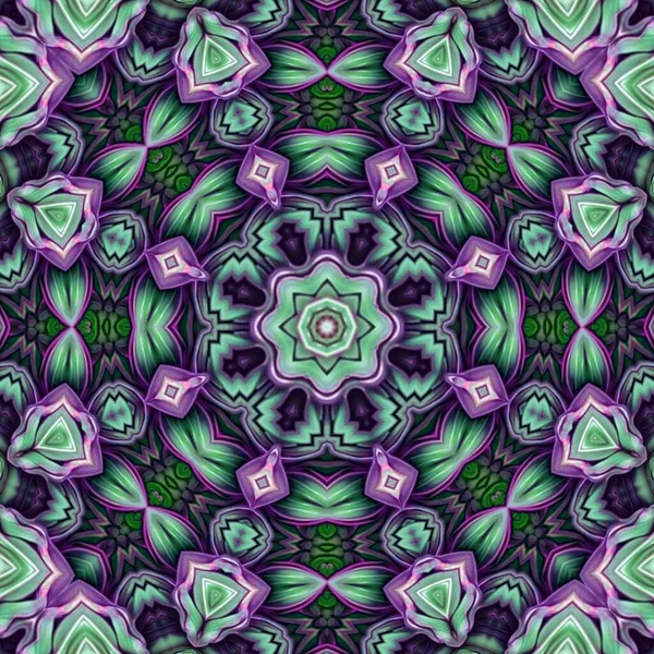 Kaleidoscoop Textuur Ontwerp Naadloos Patroon Groene Blad Mandala Unieke Kunst — Stockfoto