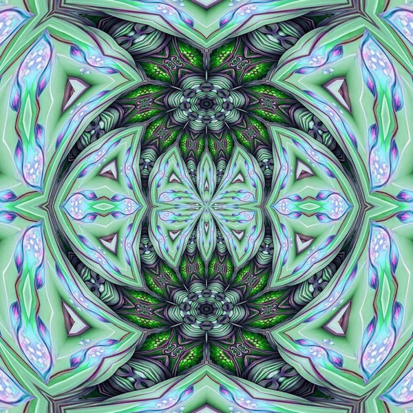 Kaleidoscoop Textuur Ontwerp Naadloos Patroon Groene Blad Mandala Unieke Kunst — Stockfoto