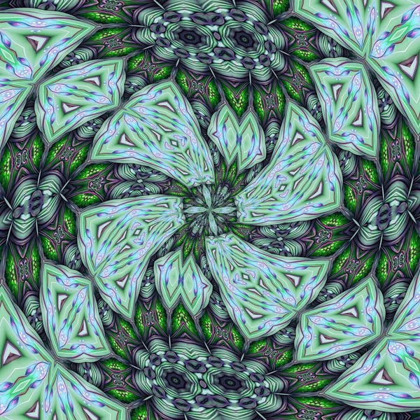 Kaleidoscoop Textuur Ontwerp Naadloos Patroon Groene Blad Mandala Unieke Kunst — Stockfoto