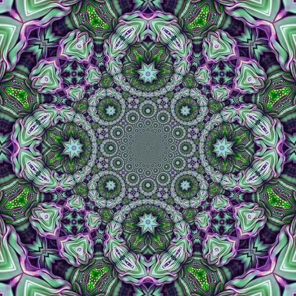 Kaleydoskop Desen Tasarımı Pürüzsüz Desen Yeşil Yapraklı Mandala Eşsiz Sanat — Stok fotoğraf