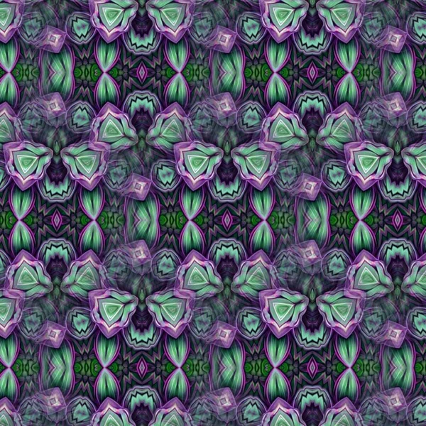 Kaleidoscoop Textuur Ontwerp Naadloos Patroon Groene Blad Mandala Unieke Kunst — Stockfoto