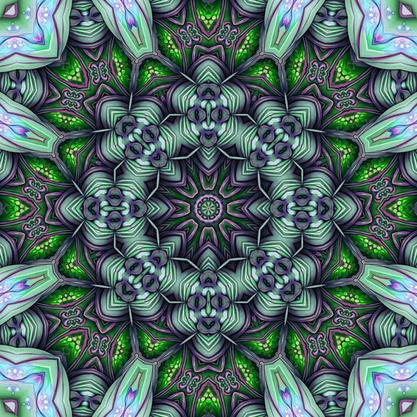 Kaleidoskop Textur Design Nahtlose Muster Und Grüne Blatt Mandala Einzigartige — Stockfoto