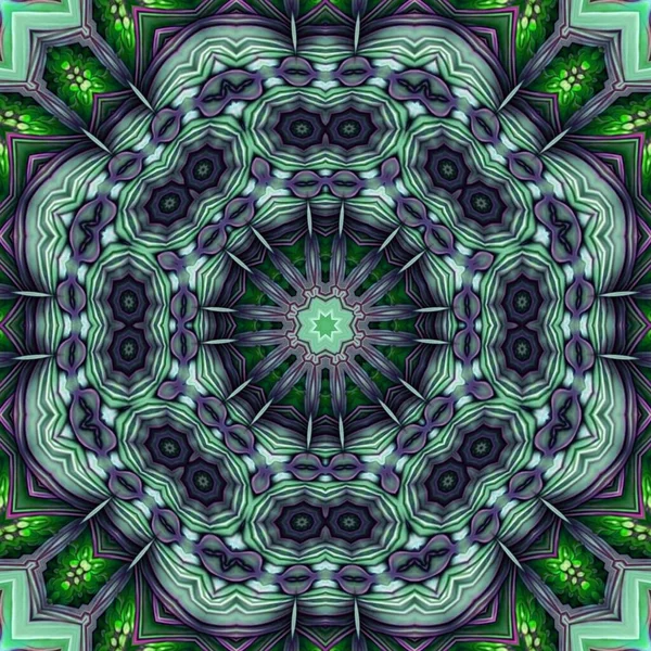 Kaleidoskop Textura Design Bezešvé Vzor Zelené Listy Mandala Unikátní Umění — Stock fotografie