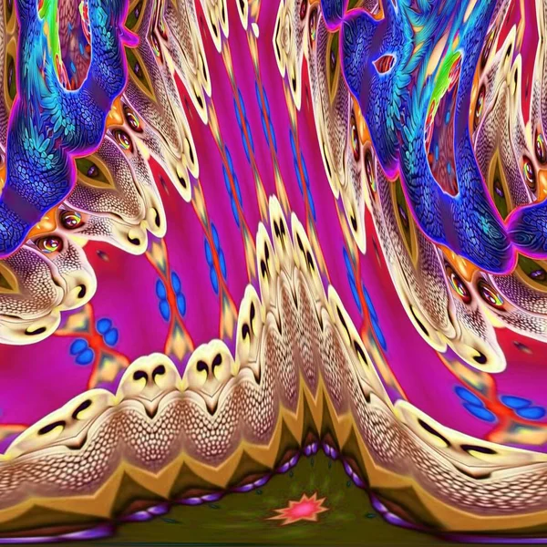 Tessuto Femminile Con Decorazione Fiori Arcobaleno Dominato Rosa Disegno Caleidoscopio — Foto Stock