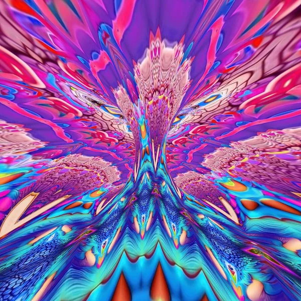 Weibliche Webart Mit Regenbogengeblümten Dekorationen Dominiert Von Rosa Kaleidoskopartigen Mustern — Stockfoto