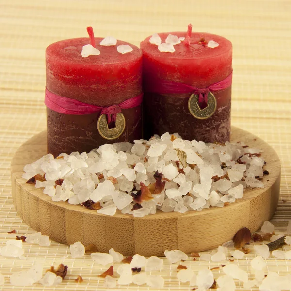 Spa composition with natural soap and salt — Stock Photo, Image