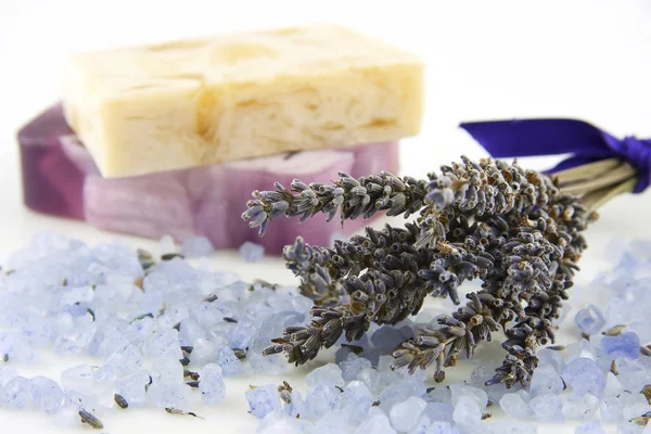 Spa still life with natural soap and salt — Stock Photo, Image