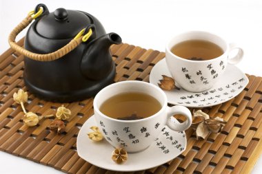 Natürmort çay bardağı ve çaydanlık