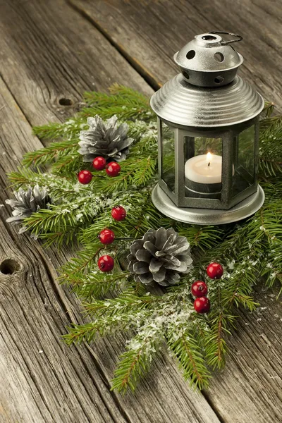 Christmas composition with lantern — Zdjęcie stockowe