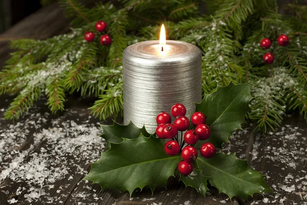 Vánoční skladba se svíčkou — Stock fotografie