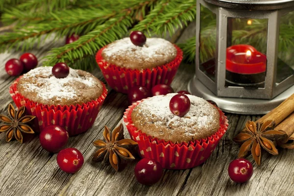 Christmas mini cakes with berries — Stock Photo, Image