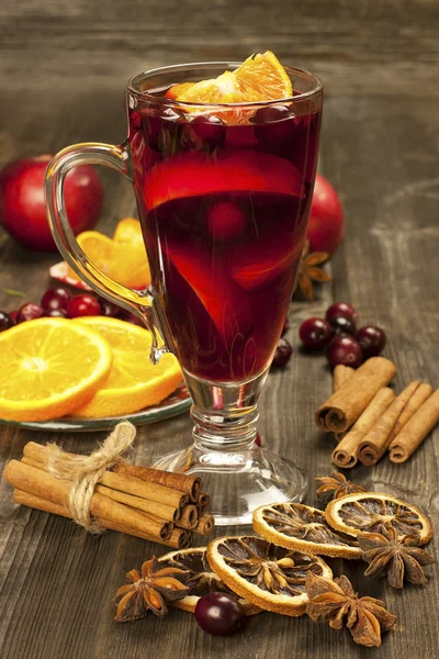 Christmas composition with hot spiced wine — Stock Photo, Image