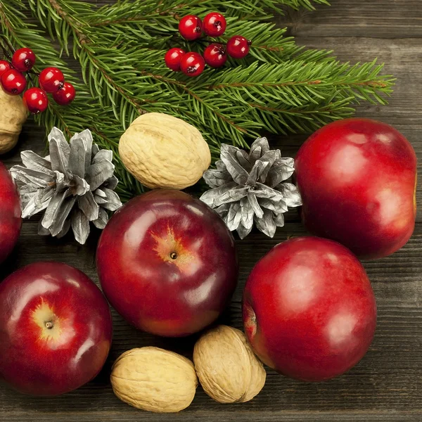 Christmas card with red apples — Stock Photo, Image