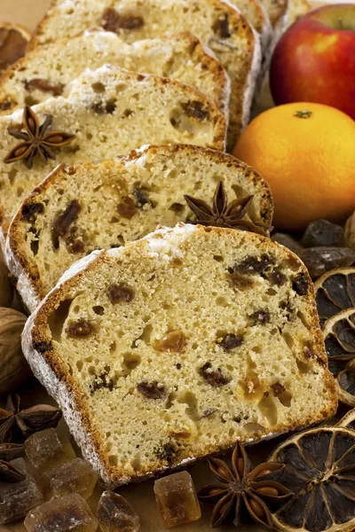 Traditional homemade cake with dried fruits and nuts — Stock Photo, Image