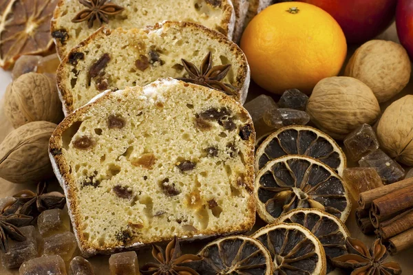Traditional homemade cake with dried fruits and nuts — Stock Photo, Image