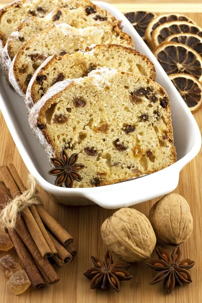 Holidays cake with raisins and nuts — Stock Photo, Image