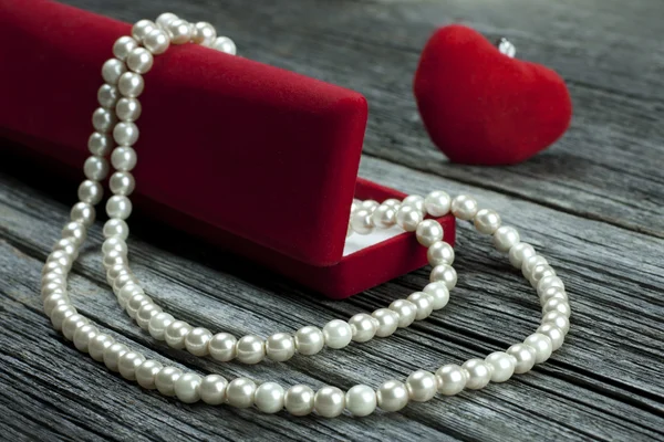 Romantic gift into jewelry box, valentine's day — Stock Photo, Image