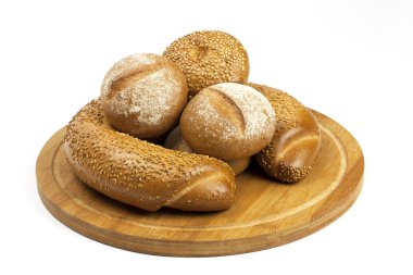 ürün yelpazesine ekmek ve buns ahşap tahta üzerinde