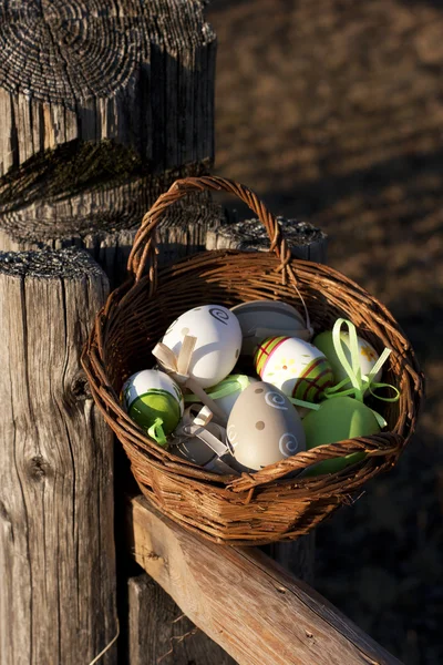 Easter Eggs in little basket — Stock Photo, Image